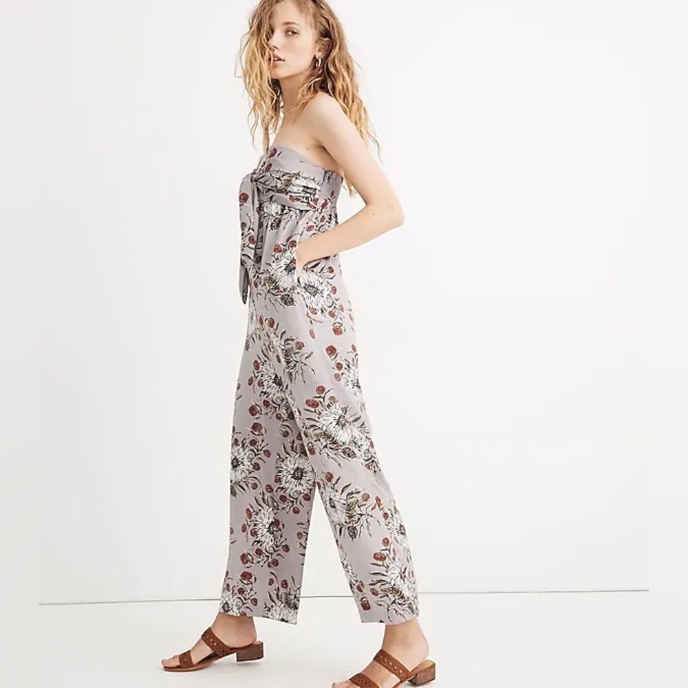 Madewell Strapless Tie-Front Jumpsuit in Painted Blooms Violet Dusk - 00